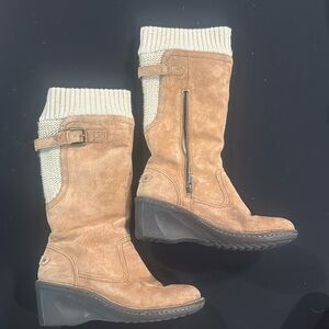 UGG Women Skyfall BROWN SUEDE SOCK ZIPPER BOOTS US 8 1007372 Wedge heel